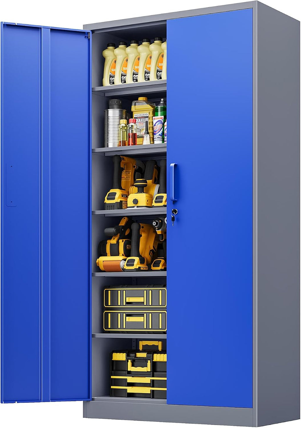 Metal Garage Storage Cabinet,Steel Storage Cabinet with Doors and Adjustbale Shelves,Lockable Tool Cabinet for Garage,Basement,Home Office,School