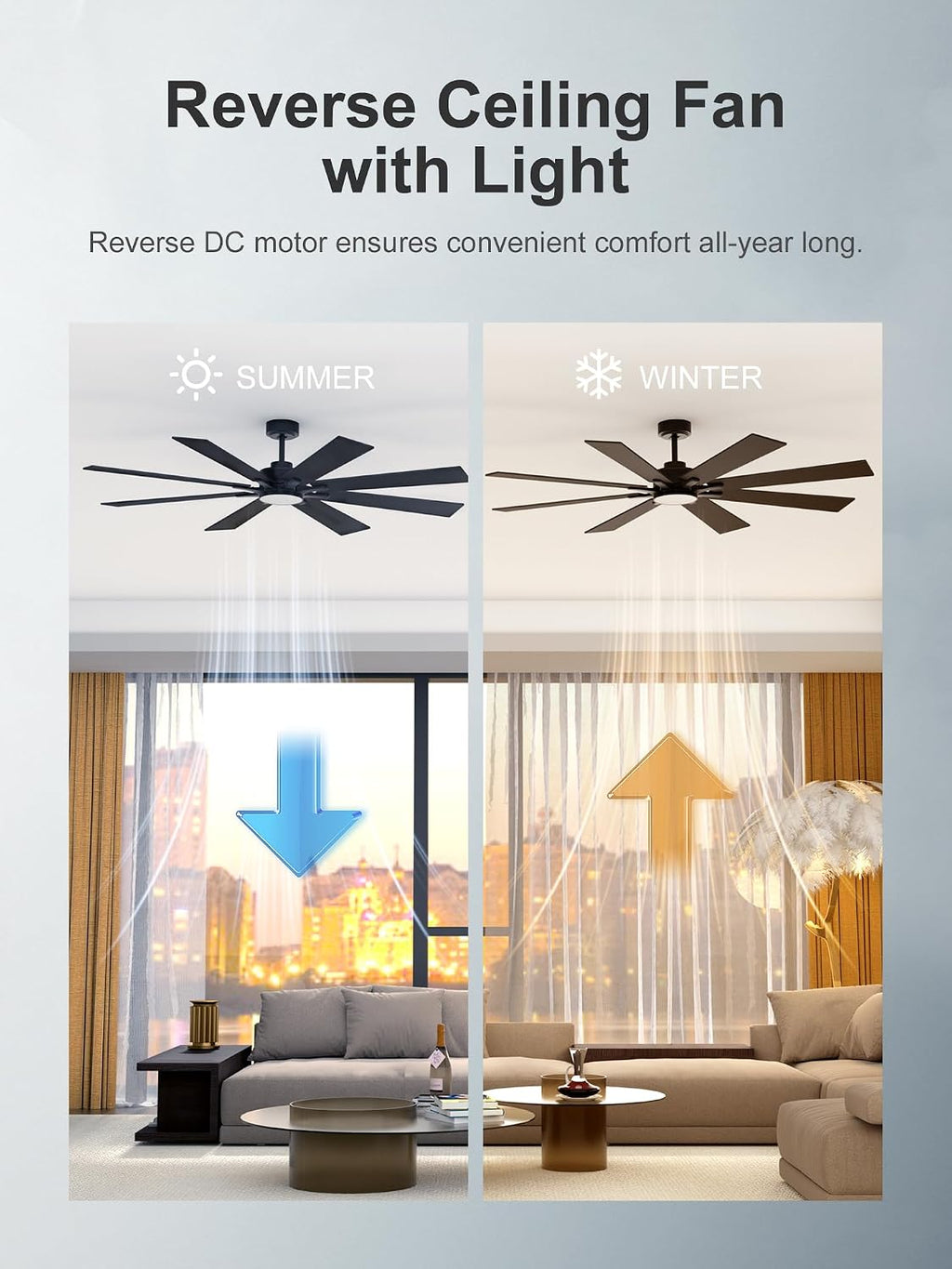 62 Inch Black Ceiling Fan with 5CCT Dimmable Light and Remote, Damp-Rated Indoor/ Outdoor for Patio Industrial Living Room -High CFM Quiet 6-Speed DC Motor, 8 Dual-Finish Blades with Timer 3 Downrods