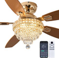 Crystal Ceiling Fan Fandelier with Lights-Ceiling Fans with Lights,54' Low Profile and Remote Control, Flush Mount, Reversible, Dimmable, Noiseless,Gold Ceiling Fan for Bedroom