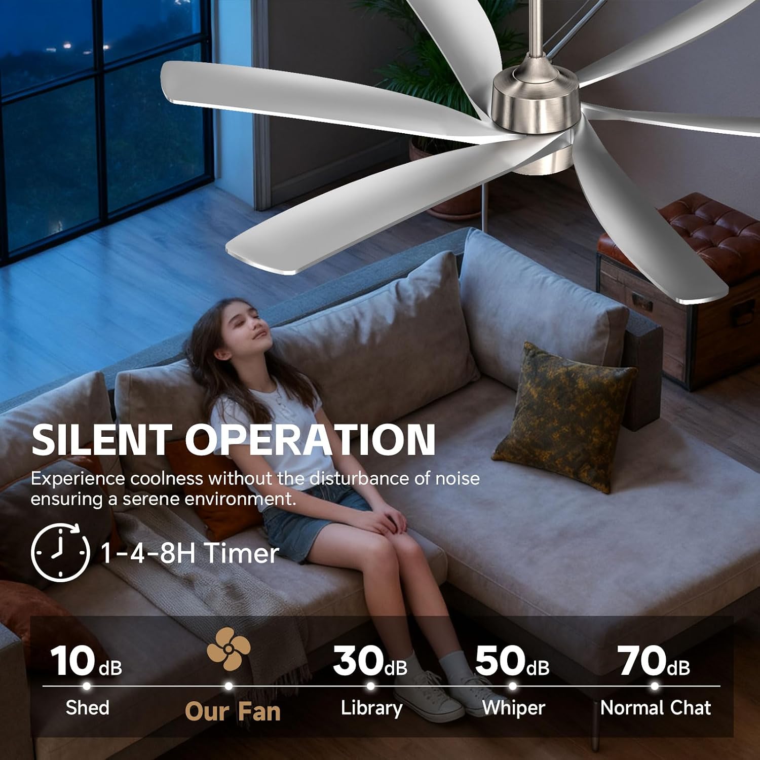 64 Inch Modern Outdoor Ceiling Fan with Light and Remote, Large Industrial Low Profile Ceiling Fan, Energy Efficient Reversible High CFM Quiet DC Motor, for Indoor Living room Outside Porch Dimmable