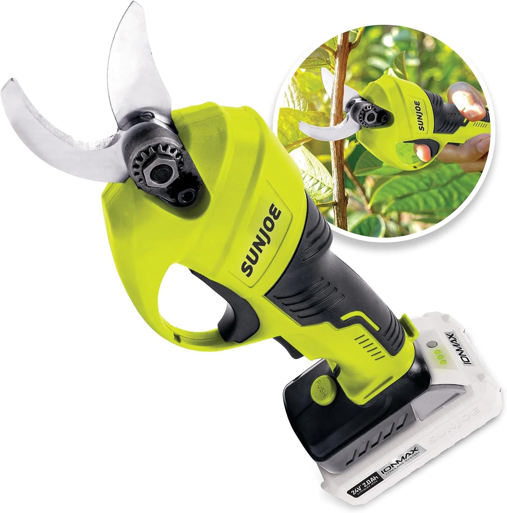 Sun Joe Cordless Handheld Pruner with Battery, Charger & Steel Blades, 80W Motor - Portable and Battery-Operated Gardening Tool Shears for Trimming Wood, Tree Branches, Twigs, and Stems, 24V-PRN1-LTE