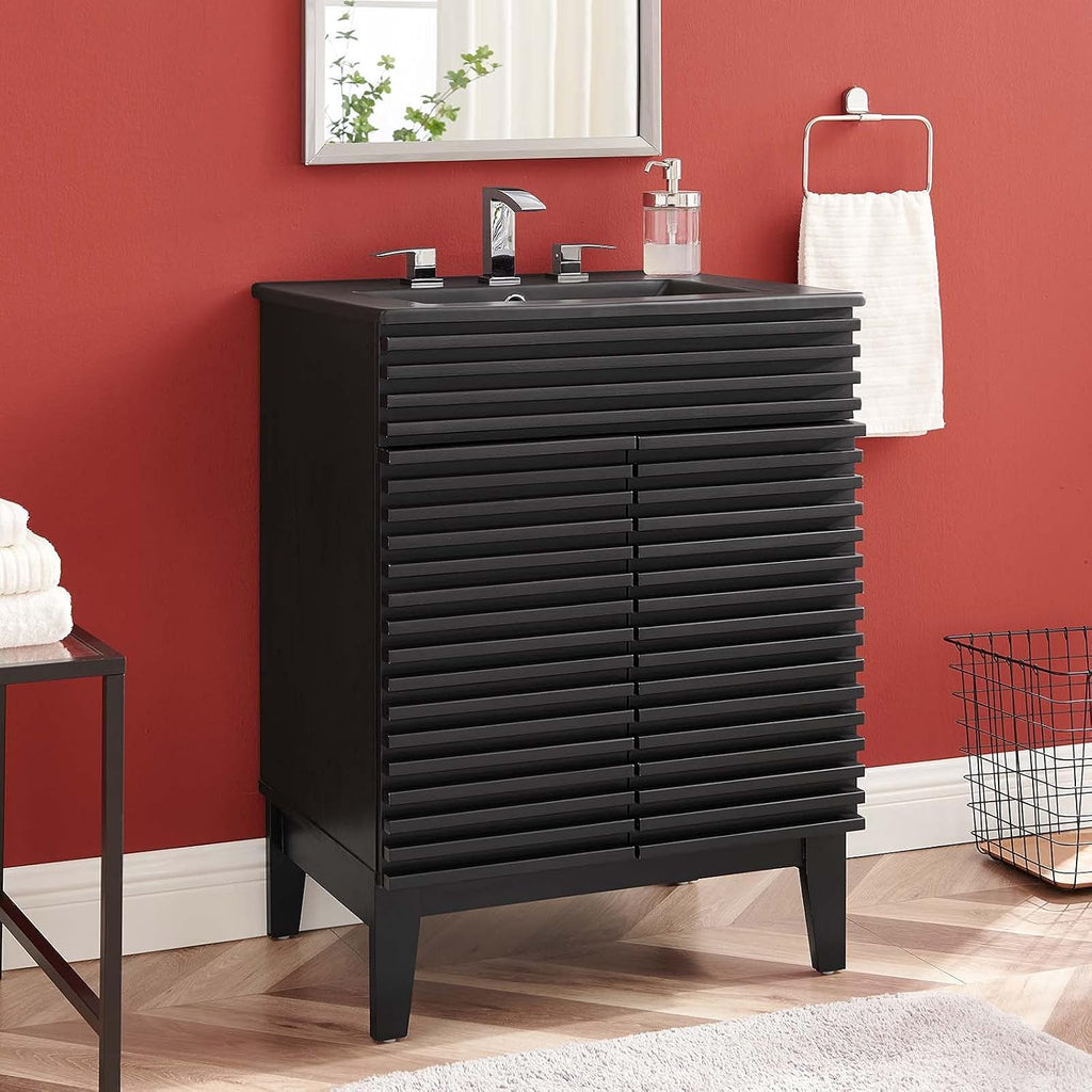 Sink Vanity Cabinet, Wood, Black, Modern Contemporary, Hotel Bedroom Bathroom Master Suite Guest