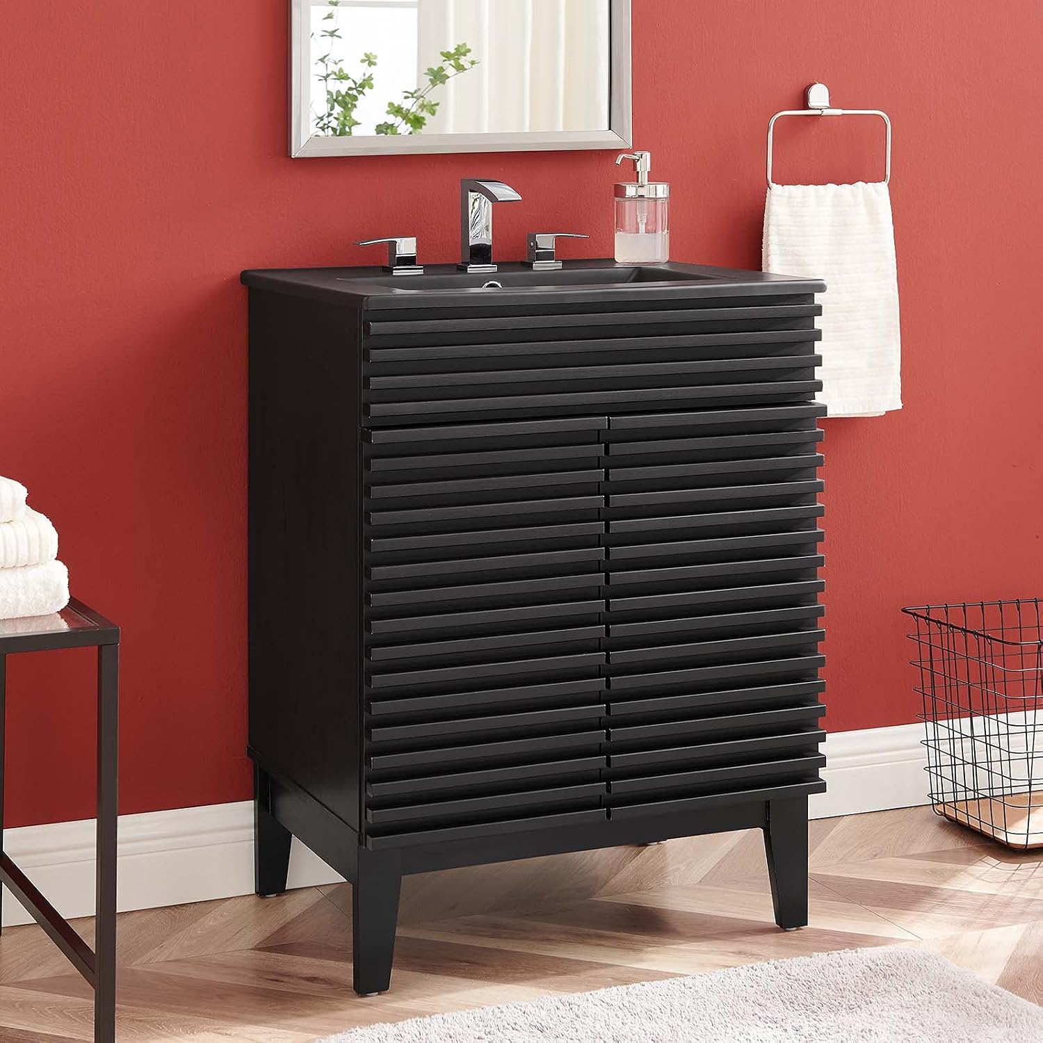 Sink Vanity Cabinet, Wood, Black, Modern Contemporary, Hotel Bedroom Bathroom Master Suite Guest