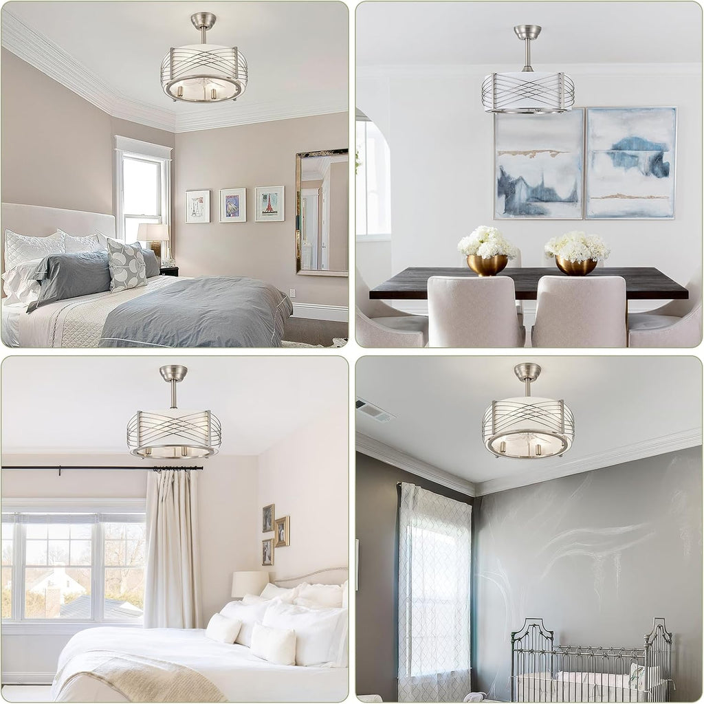 20' Fandelier Ceiling Fans with Lights, Silver Caged Boho Ceiling Fan with Light Remote Control, Mid-Century Modern with 6 Speeds for Bedroom, Nursery, Living Room