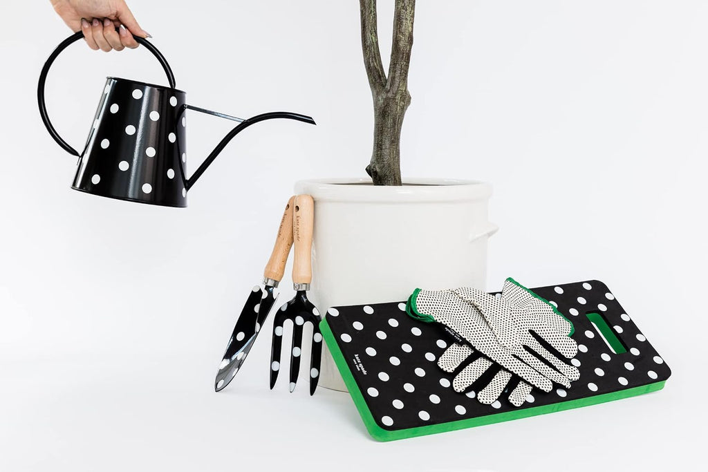 kate spade new york Gardening Bundle with Watering Can, Hand Rake and Trowel, Kneeler Pad, and Garden Gloves (Picture Dot)