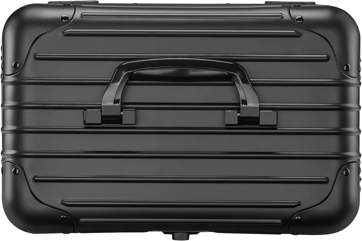 YUEMAI Hard Shell Cosmetic Case, Mini Aluminium Alloy Carrying Makeup Case Suitcase, Small Travel Hand Luggage With Elastic Band, For Make-Up Artist(Black)