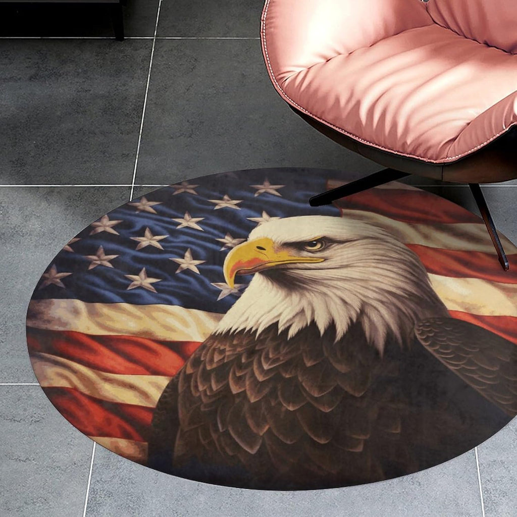 Flag and Eagle Coral Velvet Round Floor Mat Non-Slip Bath Rug Floor Covering for Bathroom Vanity Guest Suite & Vacation Home