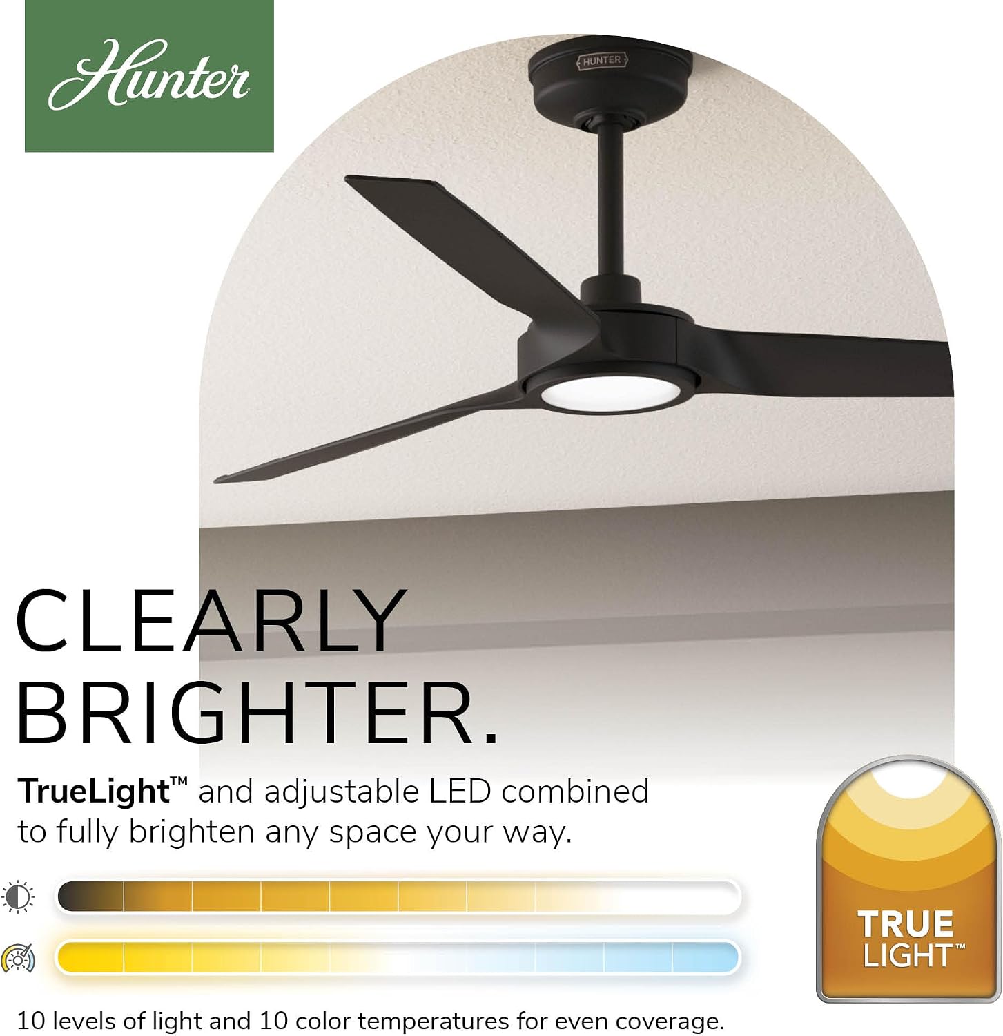 Hunter 52' ZenTech Outdoor Smart Ceiling Fan, LED Light, Remote, Black | ENERGY STAR certified with Apple, Google, Alexa support and covered outdoor use for bedrooms, living rooms, or patios.