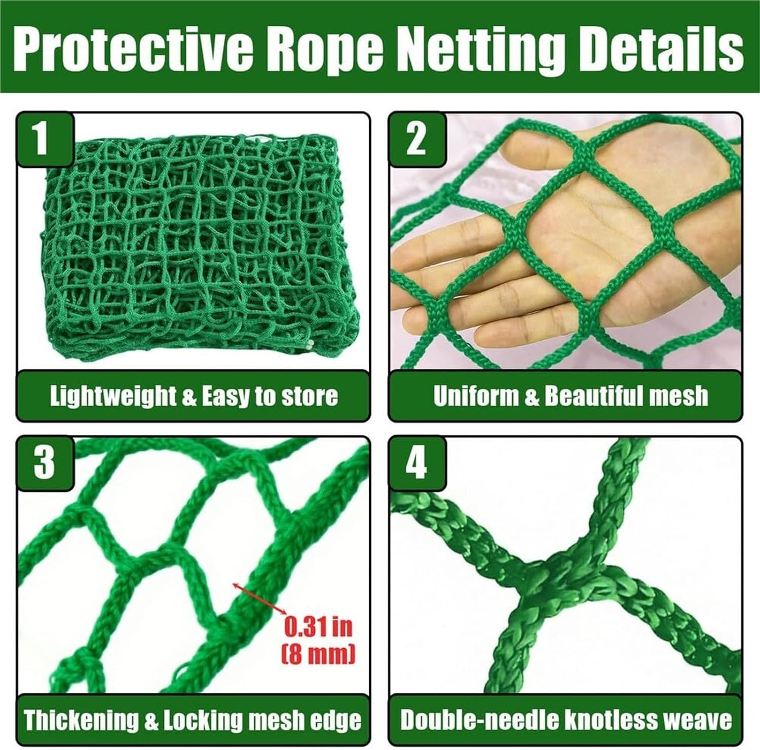 Safety Rope Net for Kids Balcony Netting for Pets Stair Railings Protection Nets Playground Sports Nets Green Climbing Safety net(4 * 6m)