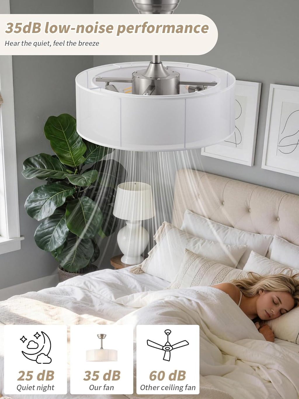 20' Caged Fandelier Ceiling Fans with Lights, Silver Boho Chandelier Ceiling Fan with Light Remote Control with 6 Speeds for Bedroom, Living Room, Nursery