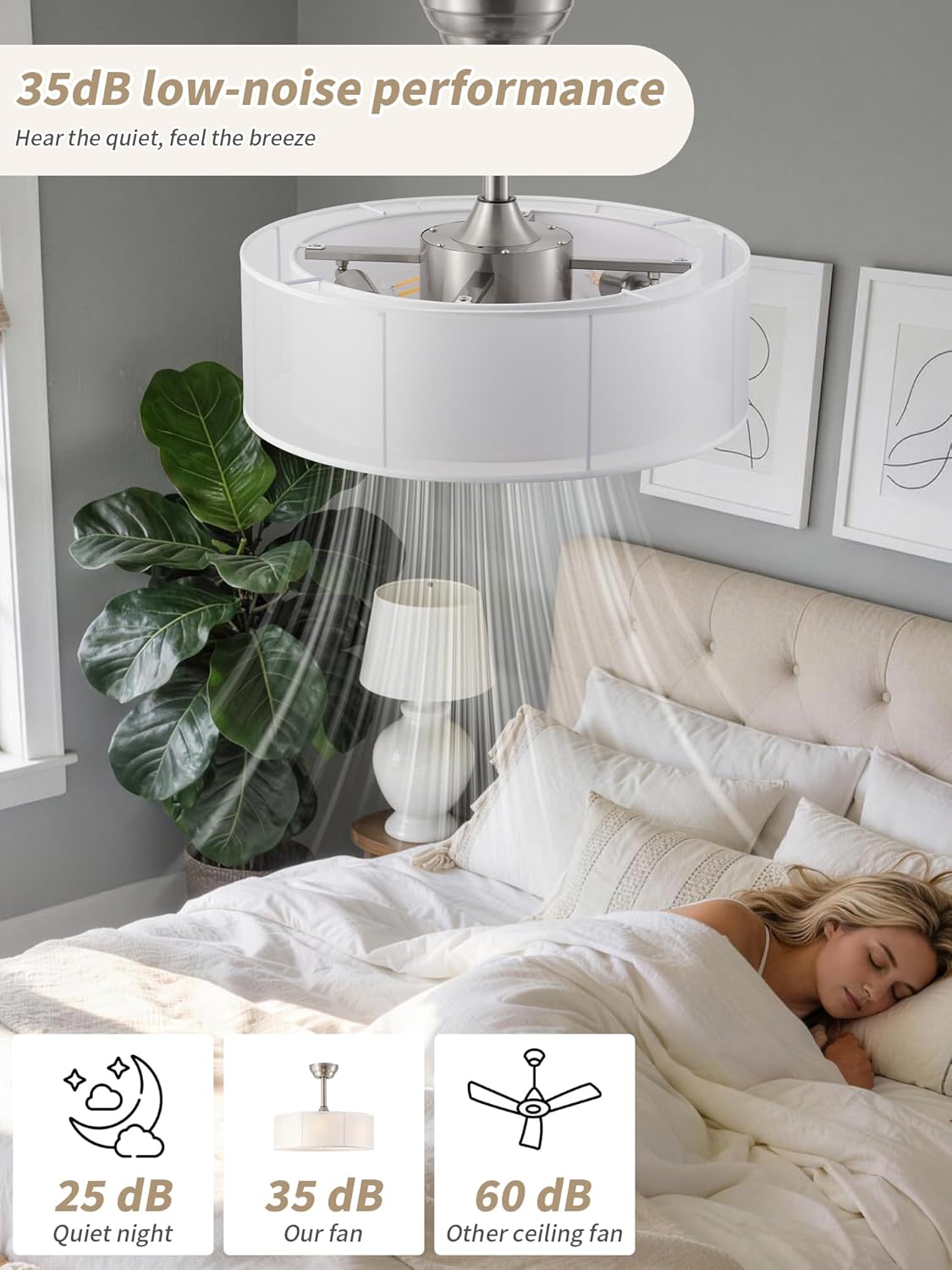 20' Caged Fandelier Ceiling Fans with Lights, Silver Boho Chandelier Ceiling Fan with Light Remote Control with 6 Speeds for Bedroom, Living Room, Nursery