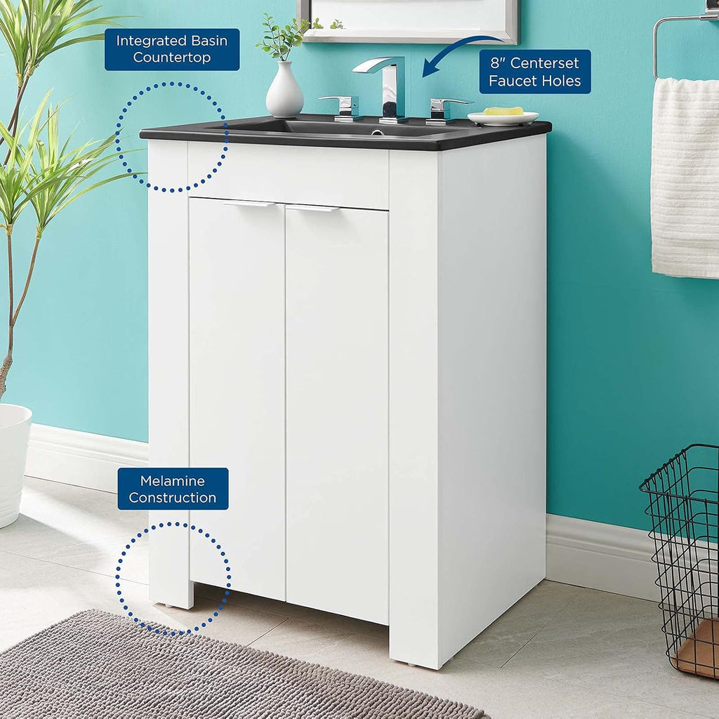 Sink Vanity Cabinet, Melamine, White Black, Modern Contemporary, Hotel Bedroom Bathroom Master Suite