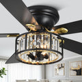 52' Crystal Farmhouse Ceiling Fan with Lights and Remote,Flush Mount Ceiling Fan,Chandelier with 5 Reversible Blades,3 E12 Base Lights,Quiet Motor for Living Room,Dining Room,Bedroom