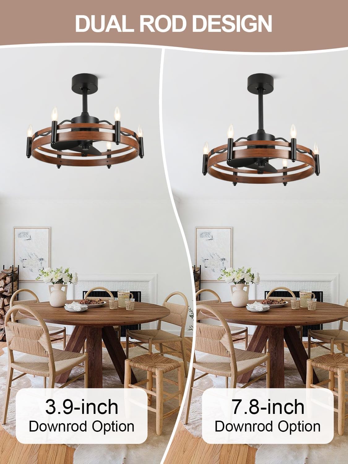 Bella Depot 24' Farmhouse Ceiling Fan with Light – Wagon Wheel Fandelier, 6-Light Industrial Rustic Chandelier Fan, Remote Control, for Bedroom Kitchen Dining Room (Bulbs Not Included)