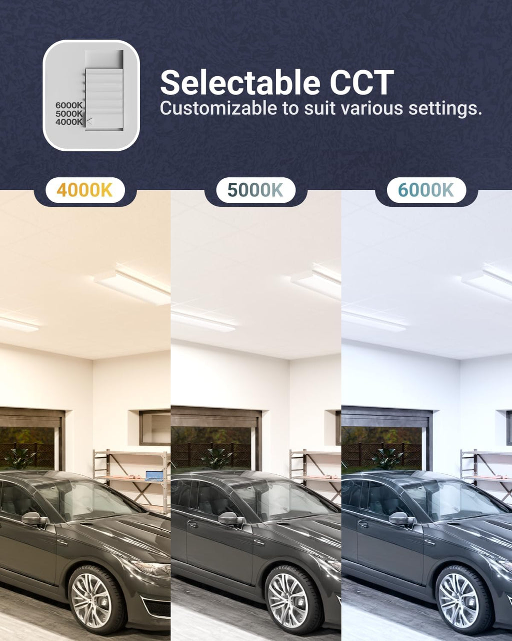 Sunco LED Garage Lights, 11 Inch Shop Light Prisma Wraparound, Utility Ceiling Light Fixture for Workshop, 8500 Lumens, 72W, Selectable CCT 4000K/5000K/6000K, Linkable ETL 4 Pack