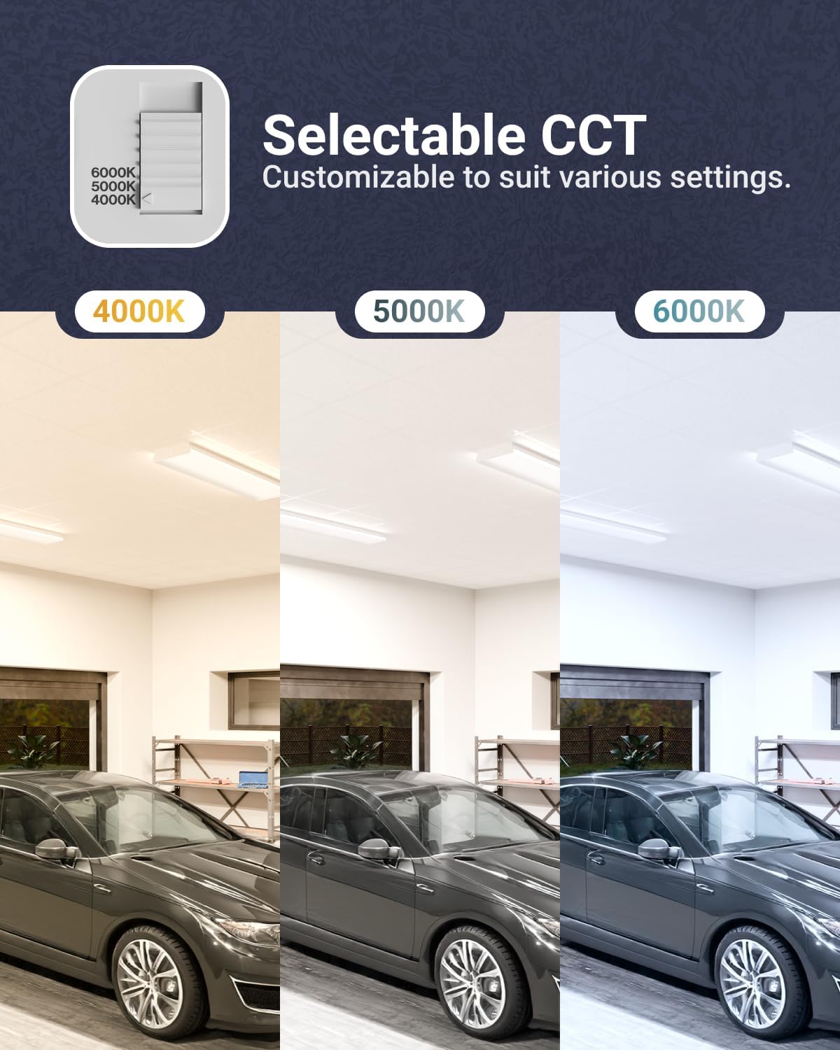 Sunco LED Garage Lights, 11 Inch Shop Light Prisma Wraparound, Utility Ceiling Light Fixture for Workshop, 8500 Lumens, 72W, Selectable CCT 4000K/5000K/6000K, Linkable ETL 4 Pack