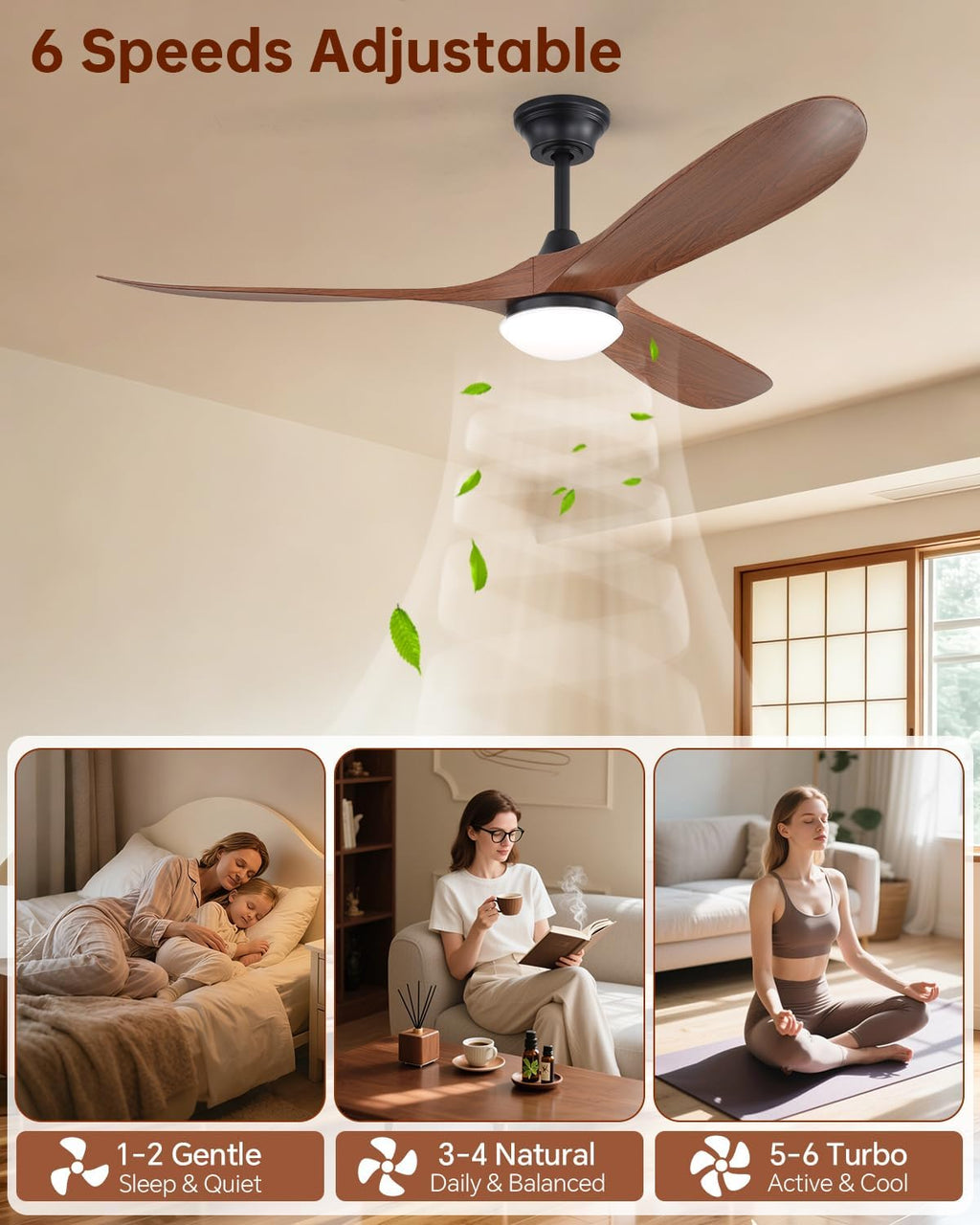 Sofucor 60 Inch Smart Ceiling Fans with Lights-Outdoor Modern Smart Ceiling Fan with Alexa/Google/APP/Remote Control, Reversible Quiet DC Motor, ABS Blade Ceiling Fan for Living Room/Farmhouse/Patios