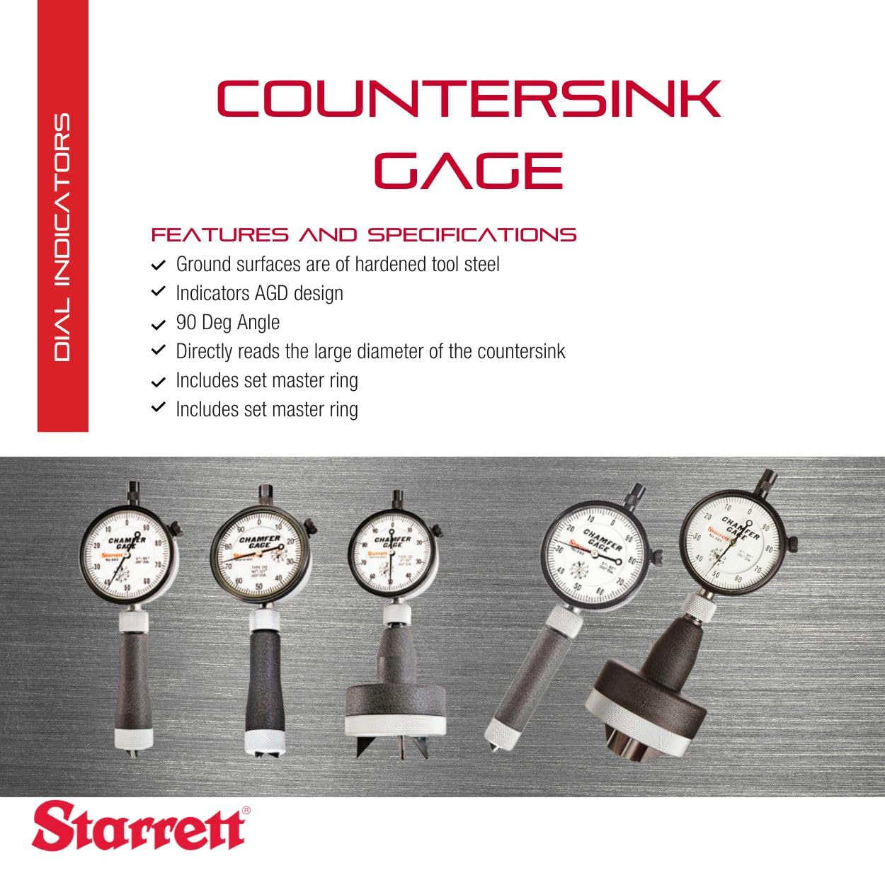 Starrett Countersink Gage - Ideal for Wood and Metal Worker - .360-.560' Range, 90 Degree Angle with Case - 688-3Z