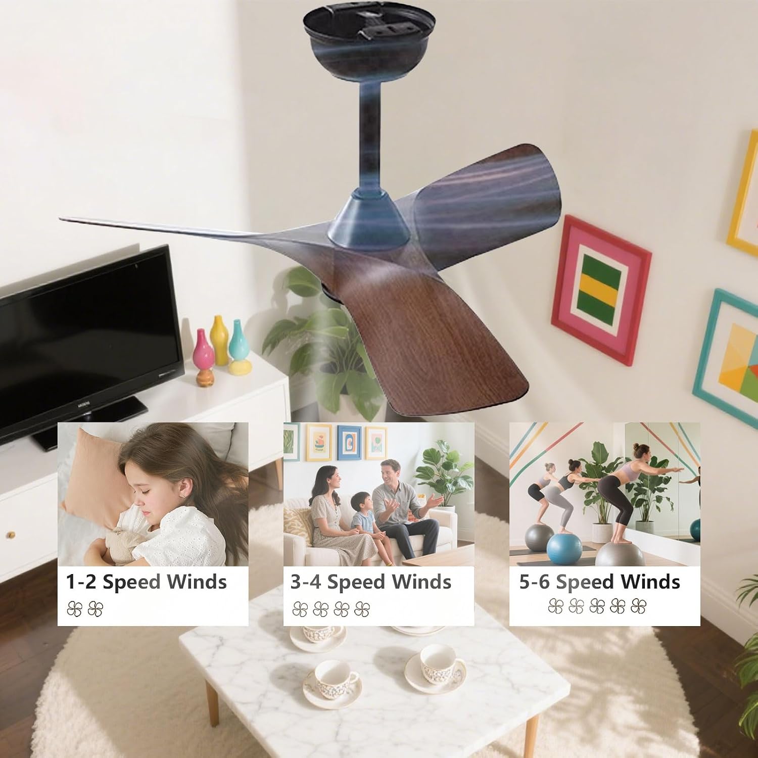 30 Inch Quiet Small Ceiling Fan No Light with Remote, Brown Black | 30 inch ceiling fan without light. Remote 6 speeds, reversible DC motor and timer for bedroom, kitchen, porch, covered patio