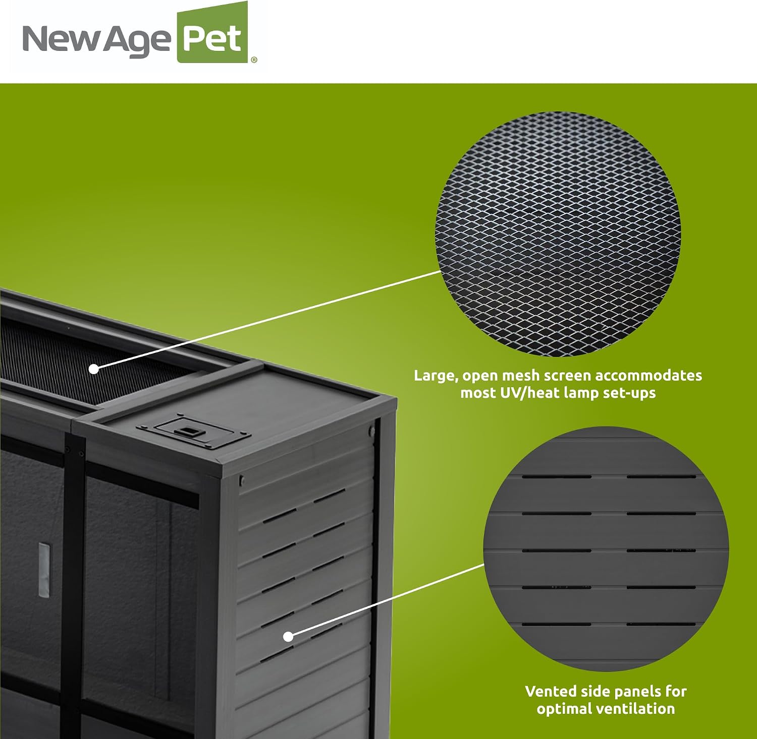 New Age Pet ECOFLEX 60' Wide X-Large Reptile Habitat, Mojave Lounge for Snakes, Tortoises & Lizards in Maple, Black & Grey, Easy Assembly, Sliding Glass Doors & Mesh Top