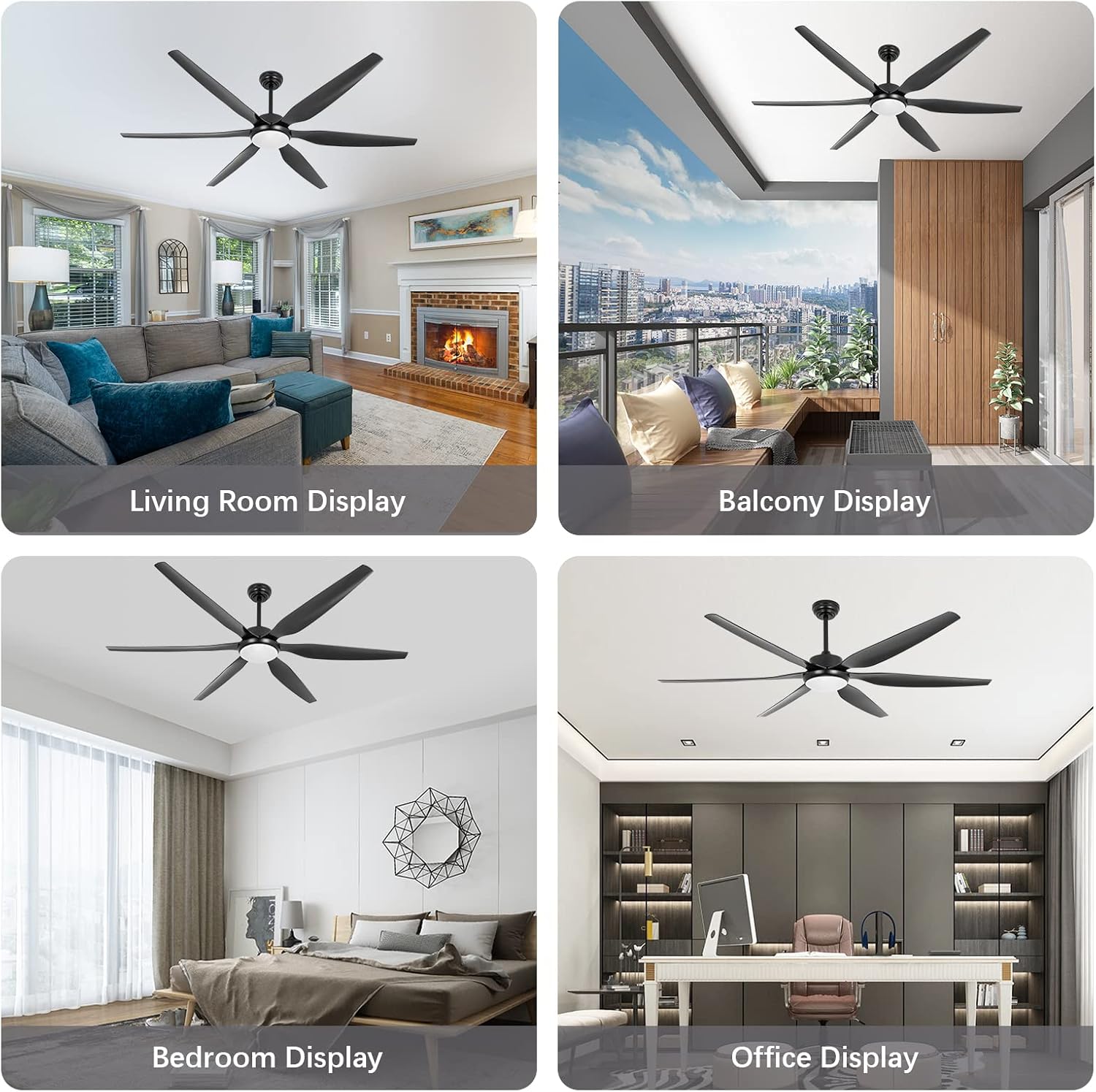 65 Inch Ceiling Fan with Lights and Remote,6 Blades,Reversible,6 Speed Noiseless DC Motor,Large Ceiling Fan Black for Indoor Outdoor Bedroom/Patios/Farmhouse
