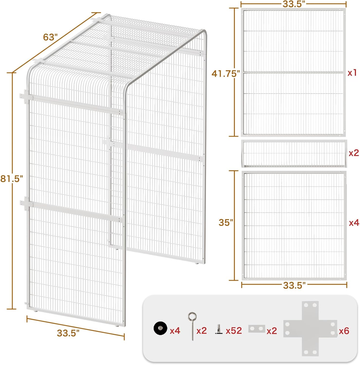 Large Bird Cage Extension Part, 33.5-Inch Wide Parrot Cage Extender for Metal Aviary, White Replacement Accessories, 33.5 x 63 x 81.5 in
