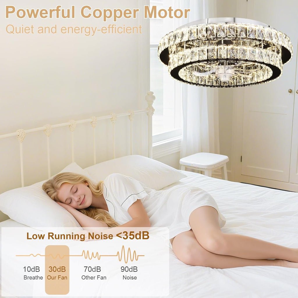 Depuley Modern Ceiling Fan with Lights: 20' Sliver Chandelier Cagd Fan with Remote Control - Modern Crystal Fandelier for Girl's Bedroom Living Room Nursery