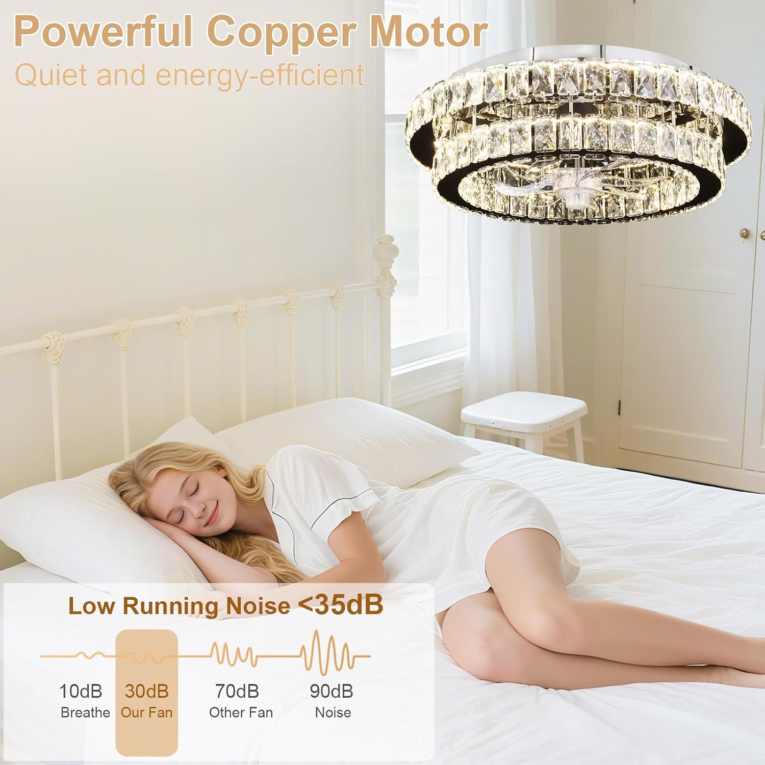 Depuley Modern Ceiling Fan with Lights: 20' Sliver Chandelier Cagd Fan with Remote Control - Modern Crystal Fandelier for Girl's Bedroom Living Room Nursery