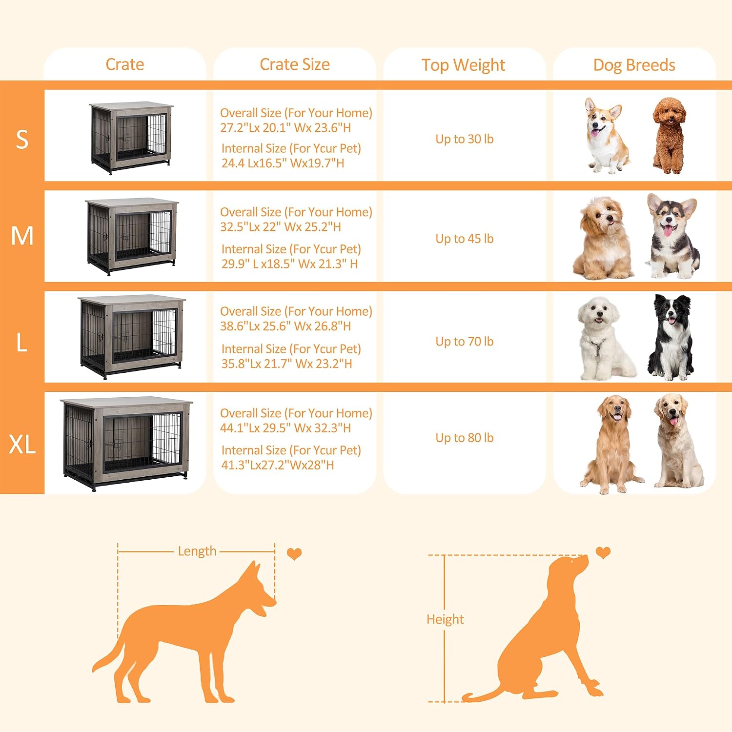 Shintenchi Wooden Dog Crate Furniture for Large Breed, L Double-Door Kennel Indoor with Removable Tray, End Table L Dog Crate for Decoration, 44.1' L, Gray