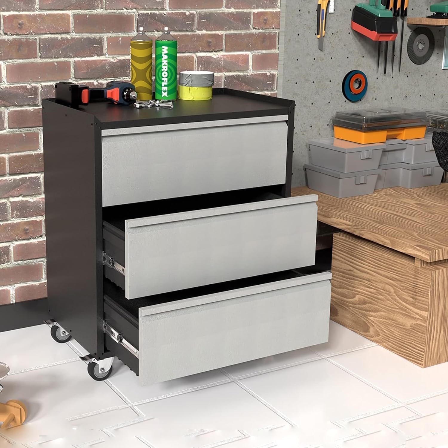 GarveeHome Lockable Metal Rolling Tool Chest with 3 Drawers, Storage Cabinet with Wheels for Garage and Warehouse, Assembly Required