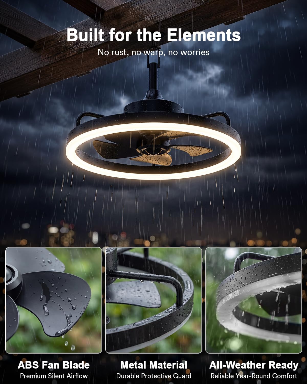 Lumary Smart Outdoor Ceiling Fans with RGBAI Lights for Patio, Wi-Fi Bluetooth Connect, Work with Alexa Google, Waterproof Plug in Ceiling Fan with Hook/Remote/APP Control for Pergola Gazebo, 20in