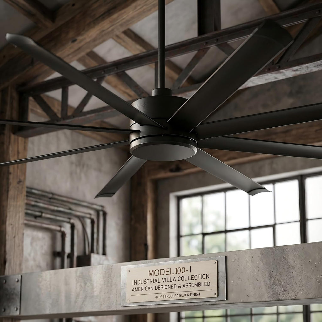 100 Inch Ceiling Fan without Lights, Industrial Commercial Ceiling Fan with Remote, 6 Speeds Quiet DC Motor, Reversible Large Shop Fan for Patio Garage Barn Gym, 8 Aluminum Blades, Matte Black