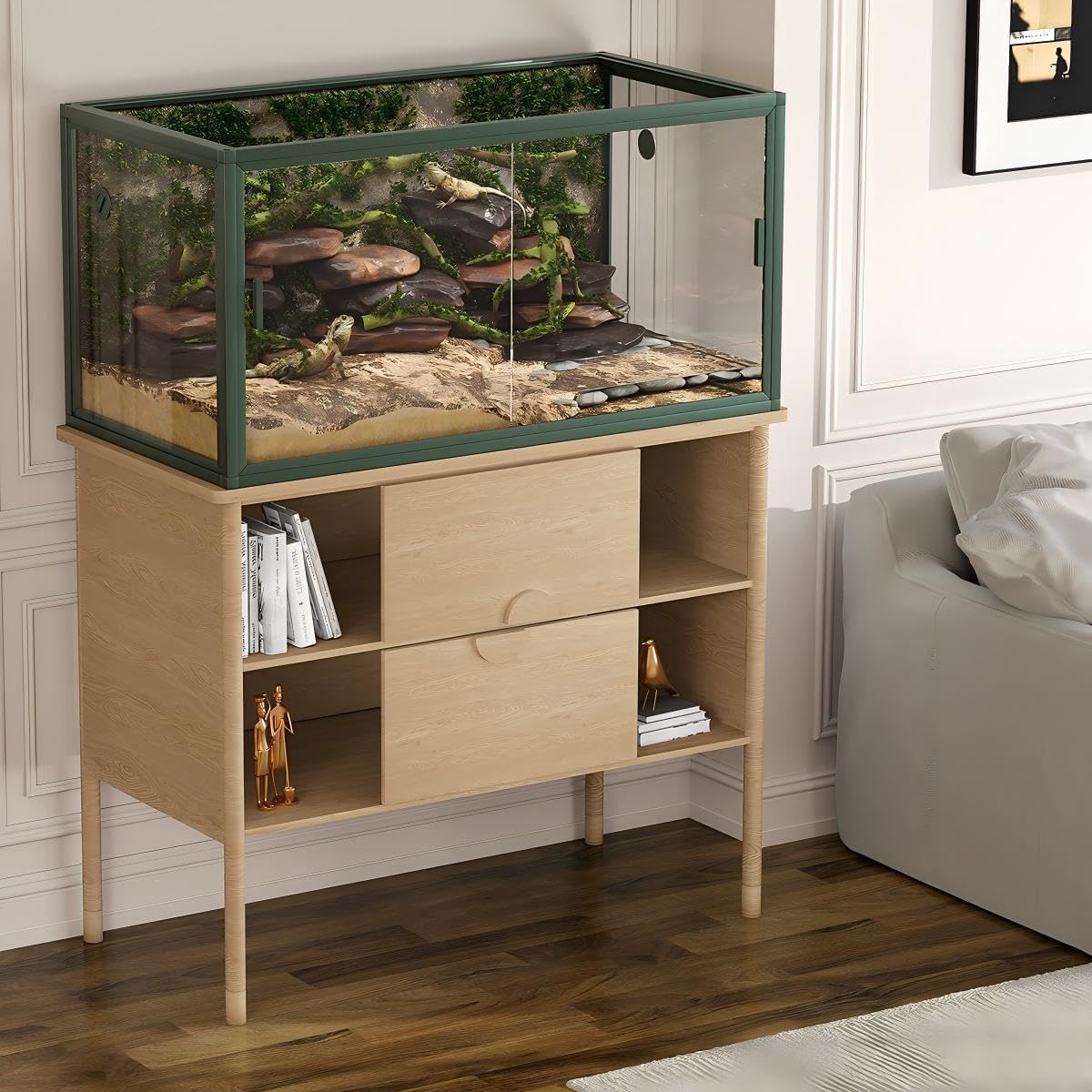 GarveeLife 120 gal Bearded Dragon Tank 4 x2 x2 Reptile Terrarium Enclosure with Sliding Glass Doors, Snake Enclosure Heavy Duty Top Screen Ventilation, Easy to Assemble Green