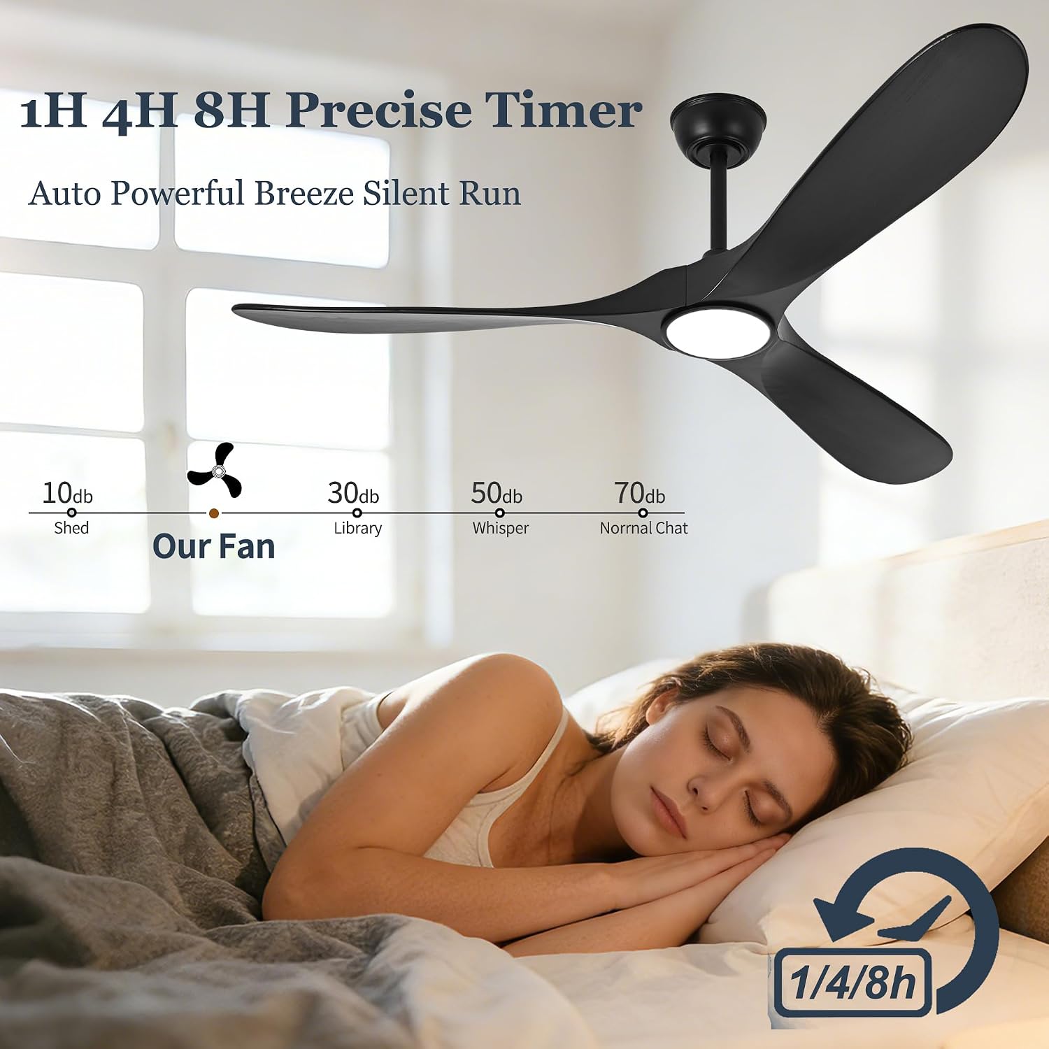 Black Ceiling Fan with Light 52 Inch, Outdoor Ceiling Fans with Lights and Remote for Indoor Bedroom Living Room Patios Gazebo Modern Wooden 3 Blade Propeller Wet Rated Reversible DC Fan