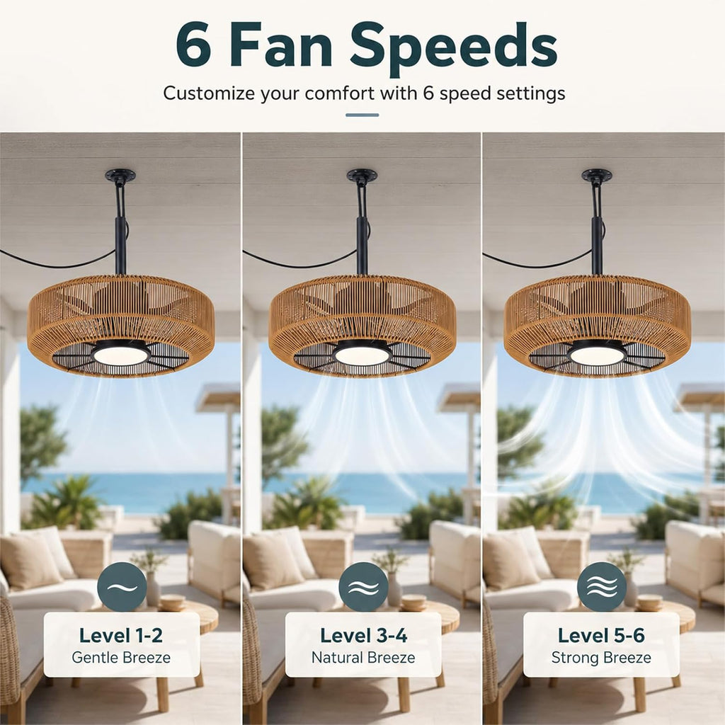 20' Outdoor Ceiling Fan with Light – Waterproof Plug-In Hanging Caged Fan, 3CCT Dimmable LED, 6-Speed with Remote & App Control for Covered Patios, Gazebo & Porch