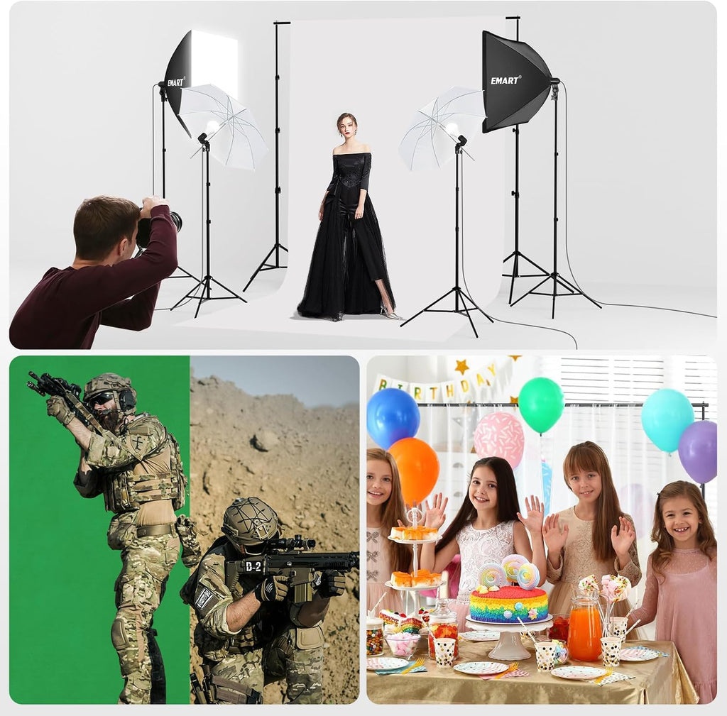 EMART 8.5 x 10 ft Backdrop Support System, Professional Photography Lighting Kit with 10*12ft Backdrop*3, 5500K 50W LED, Reflector, Umbrellas&Softbox Lighting Kit for Studio, Portrait, Video Shooting