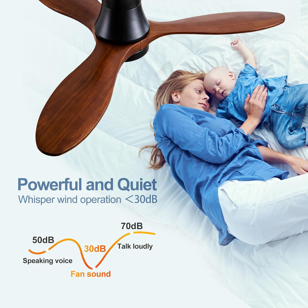 42' Smart Ceiling Fans with Lights and Remote, Compatible with Voice WIFI Alexa App Control,Solid Wood Blades,Reversible,6 Speed,Dimmable,Indoor/Outdoor Ceiling Fans for Living Room,Bedroom,Patio
