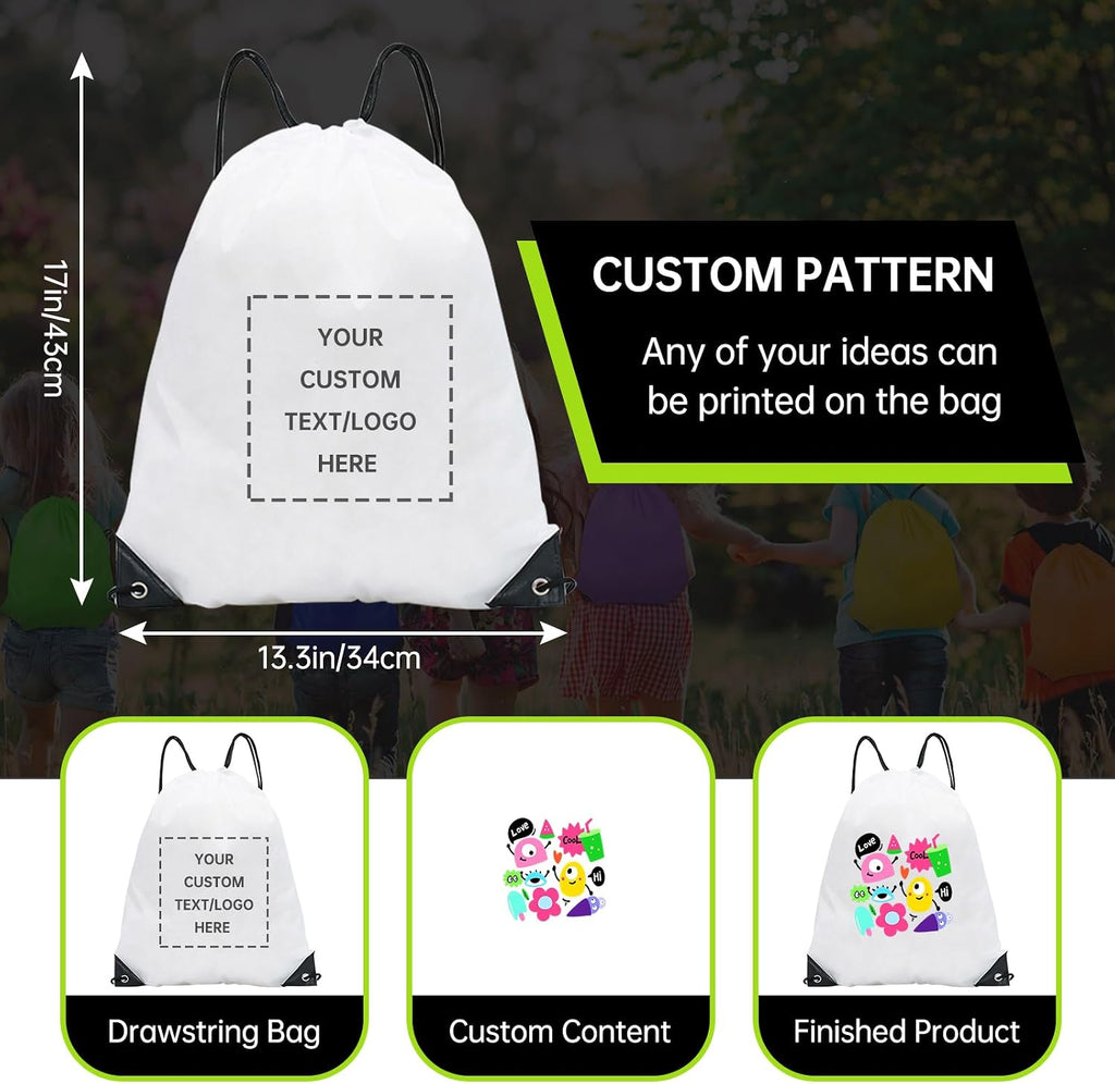 JEOHLORY pack of 100 Custom Bags With Your Logo,customized backpack,promotional items,Drawstring Backpacks,Great for Everyday Use (Custom white)