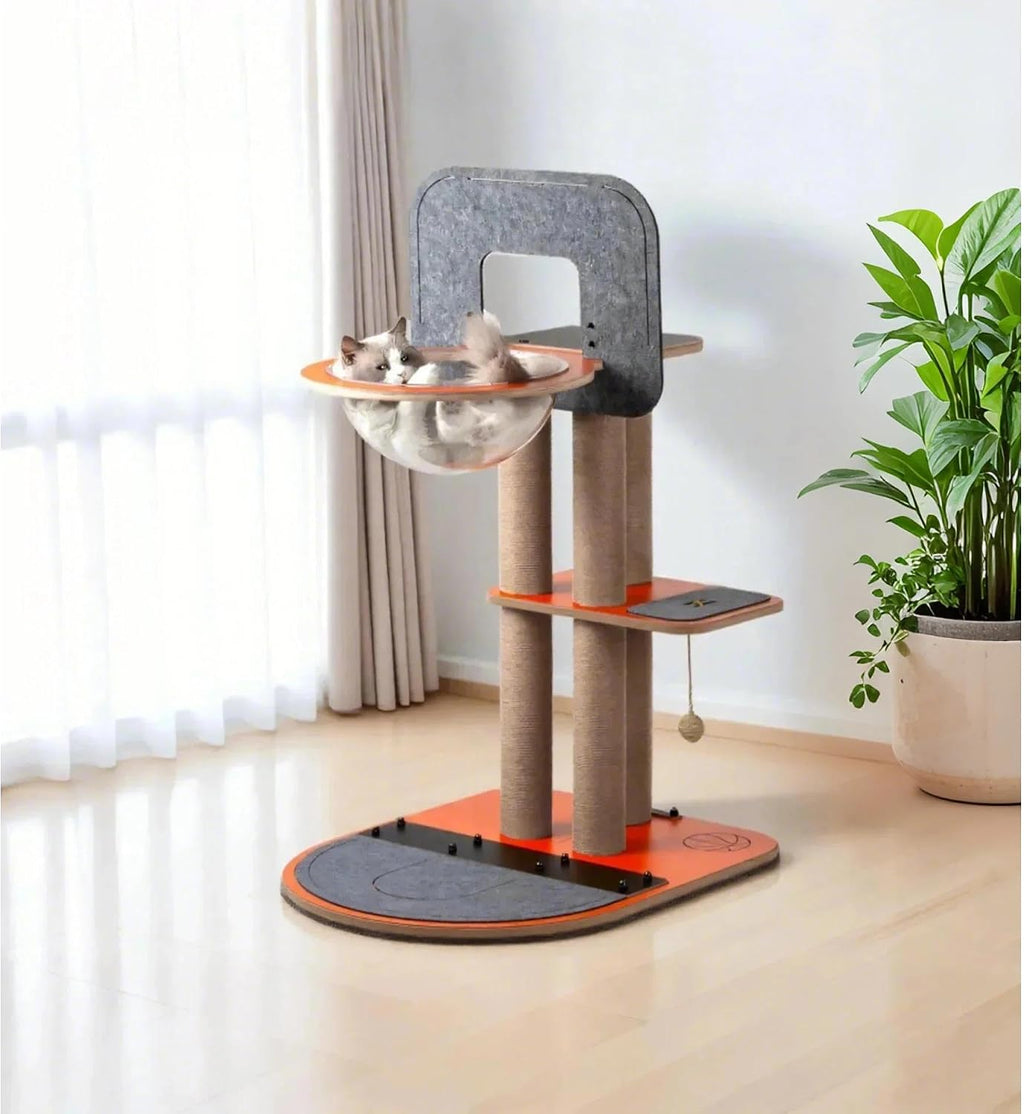 New Age Pet Purr and Play Interactive Cat Basketball Hoop with Scratching Pad, Engaging Play Toy for Kittens & Cats