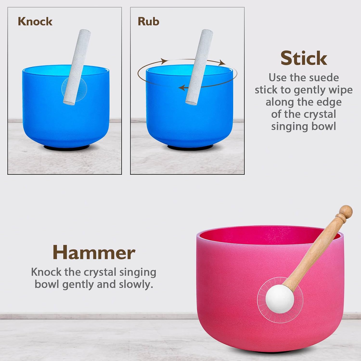 432hz Crystal Singing Bowl Healing 6-12inch Set of 7 Colored for Meditation Yoga Heart Chakra Singing Bowls Heavy Duty Carrying Case Rubber Mallet Suede Striker O ring