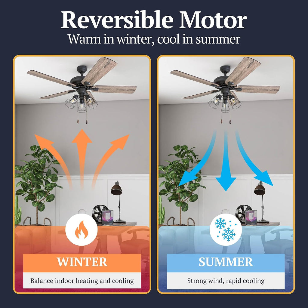 Prominence Home Lincoln Woods 52 Inch Ceiling Fan with LED Light, Pull Chain & Remote, 5 Blades with Reversible Motor and Tri-Mount Options, Bronze