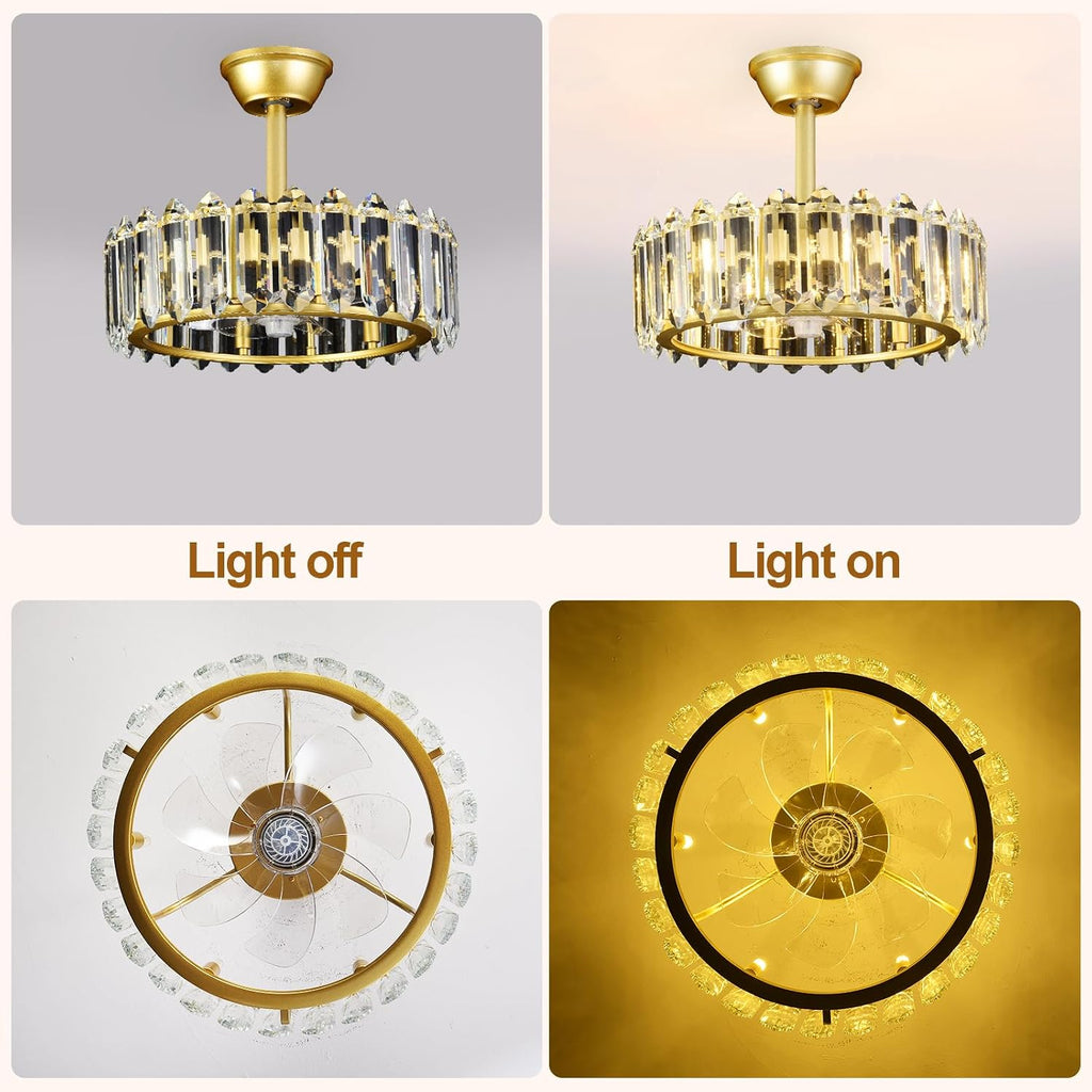 Depuley Bedroom Ceiling Fan with Lights: 18' Gold Chandelier Small Fan with Remote Control - Modern Crystal Fandelier for Girl's Bedroom Living Room Nursery (G9 Bulbs Not Included)