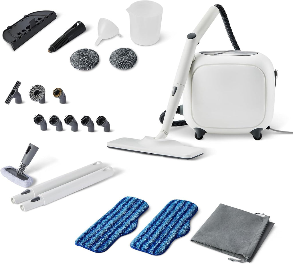 Amazon Basics Multipurpose Steam Cleaner for Home with 22 Accessories, Chemical-Free Cleaning, Powerful Steam, 51oz Tank, 1500W, White