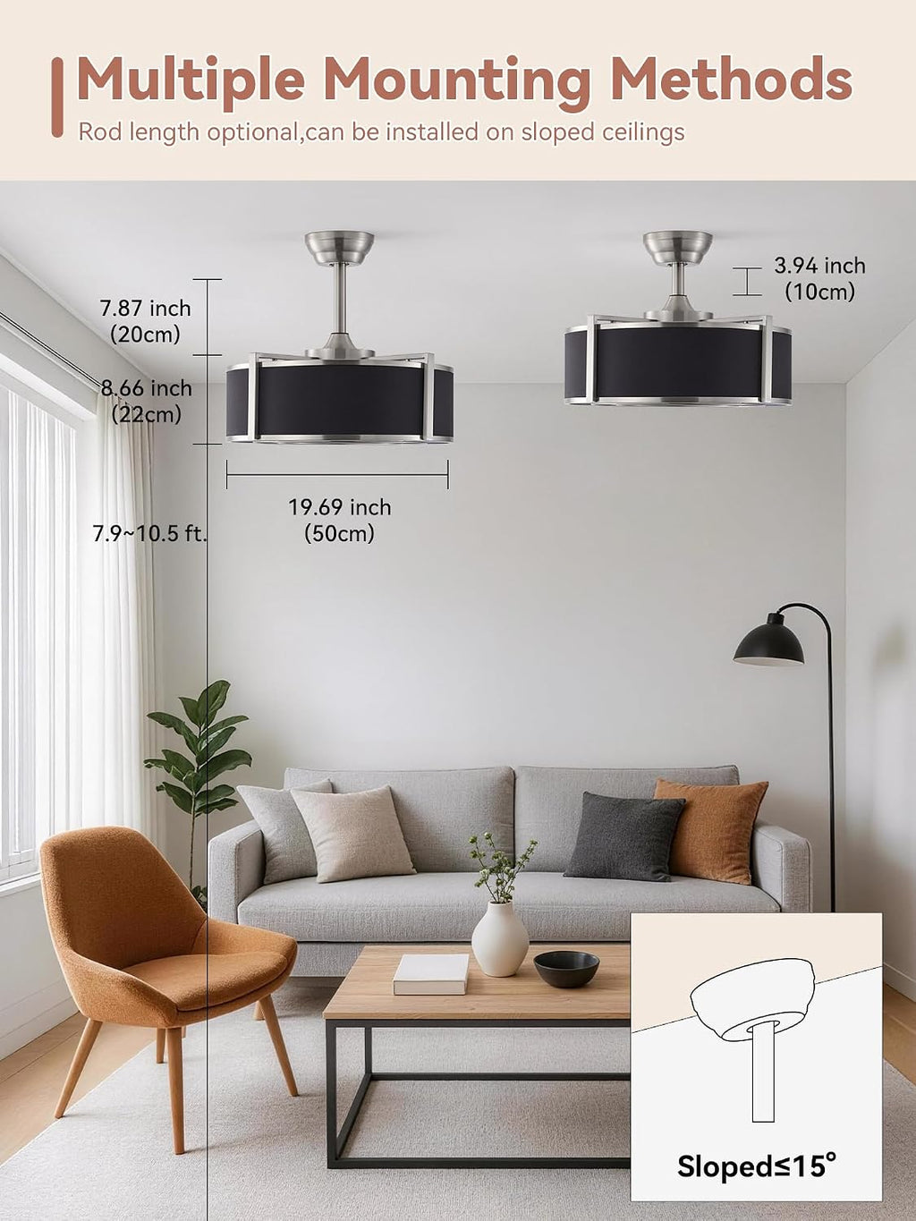 20 Inch Gold Fandelier Ceiling Fans with Lights, Gold Chandelier Ceiling Fan with Light Remote Control, Caged Enclosed with 6 Speeds for Bedroom, Nursery, Living Room