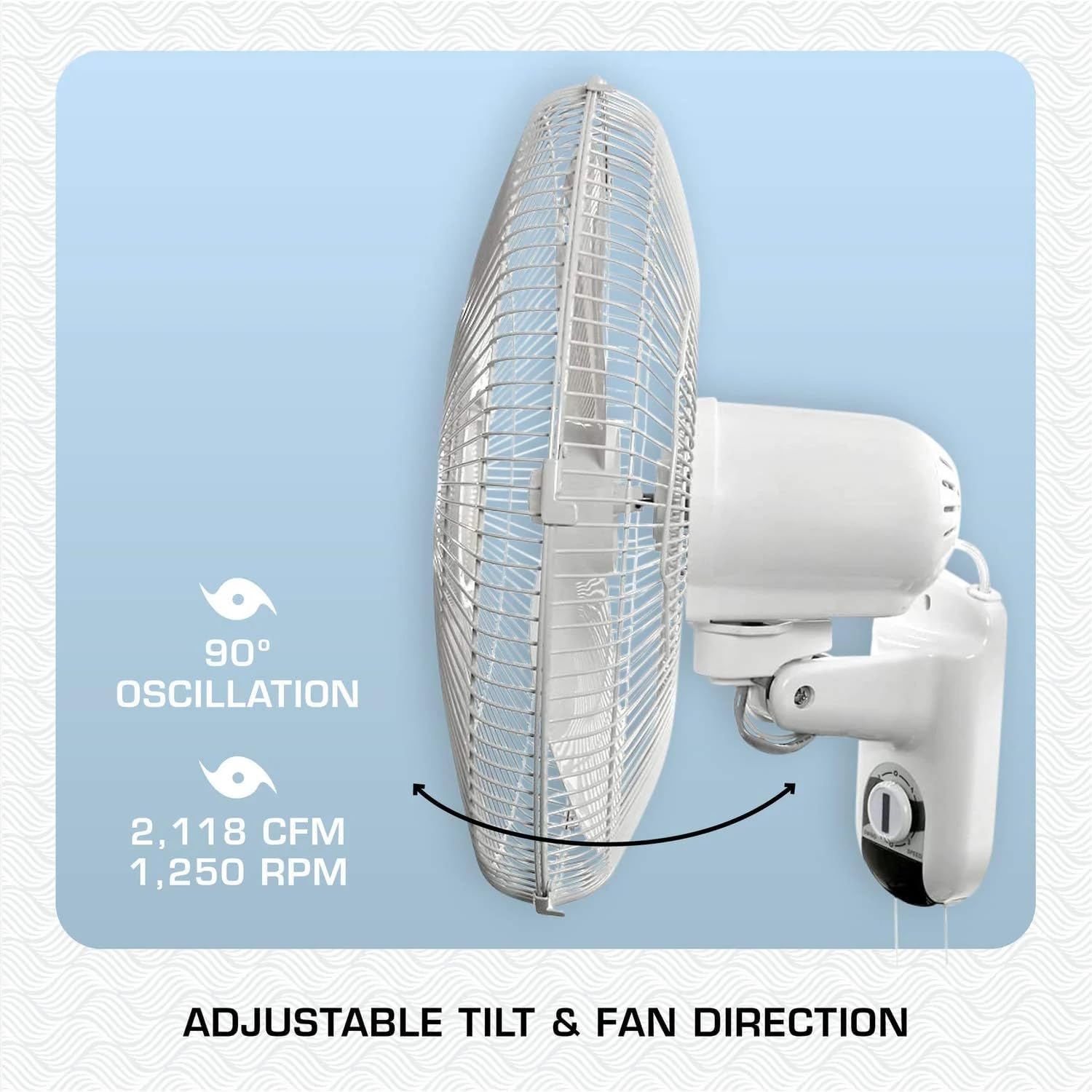 Hurricane Classic 4 Pack Oscillating Wall Mount Fan w/ 3 Quite Speeds, White, 16' - Corded Electric Air Cooling Unit w/Pull Cord Controls for Home, Grow Tents, Offices, Sheds, Studios, Garages, Dorms