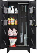 Metal Storage Cabinet with Lock, 71' Garage Storage Cabinets with Hanging Rod & S-Hooks, Large Storage Cabinet, Locking Tool Utility Closet, Black