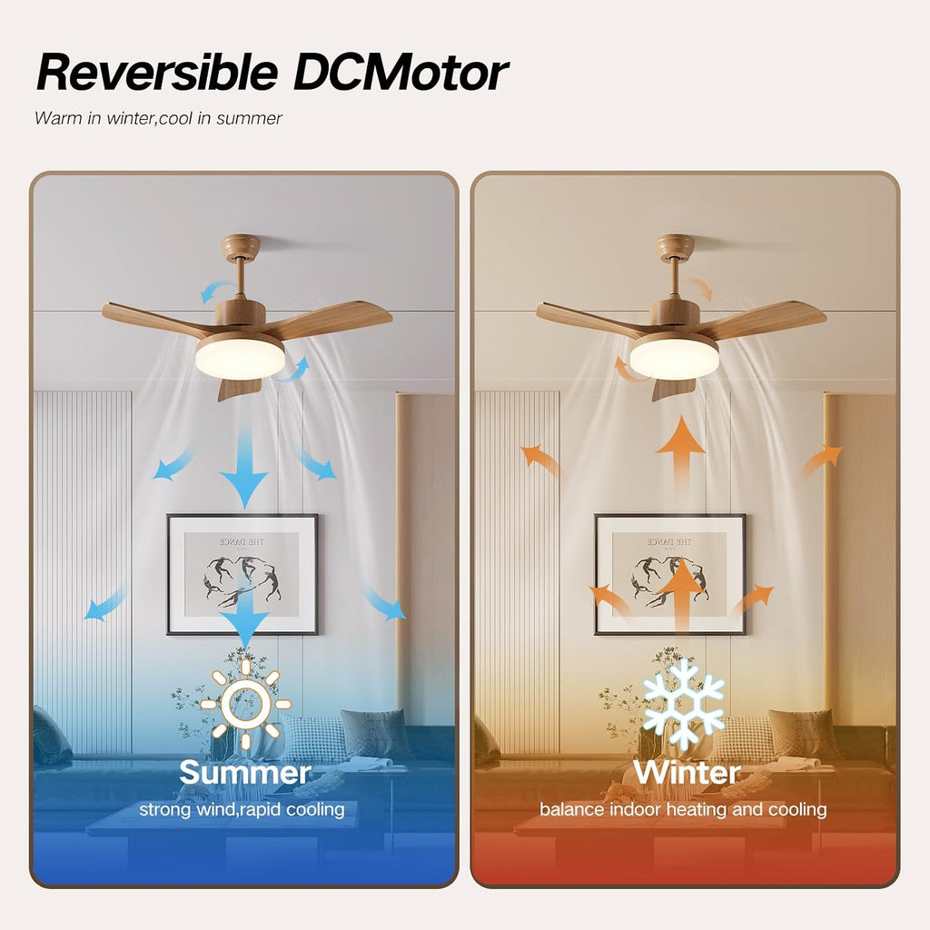 42 Inch Ceiling Fans with Lights, 3 Blades Modern Ceiling Fan with Remote Control, Solid Wood Fan with Light for Patios, Outdoor, Living Room, Dining Room, Bedroom