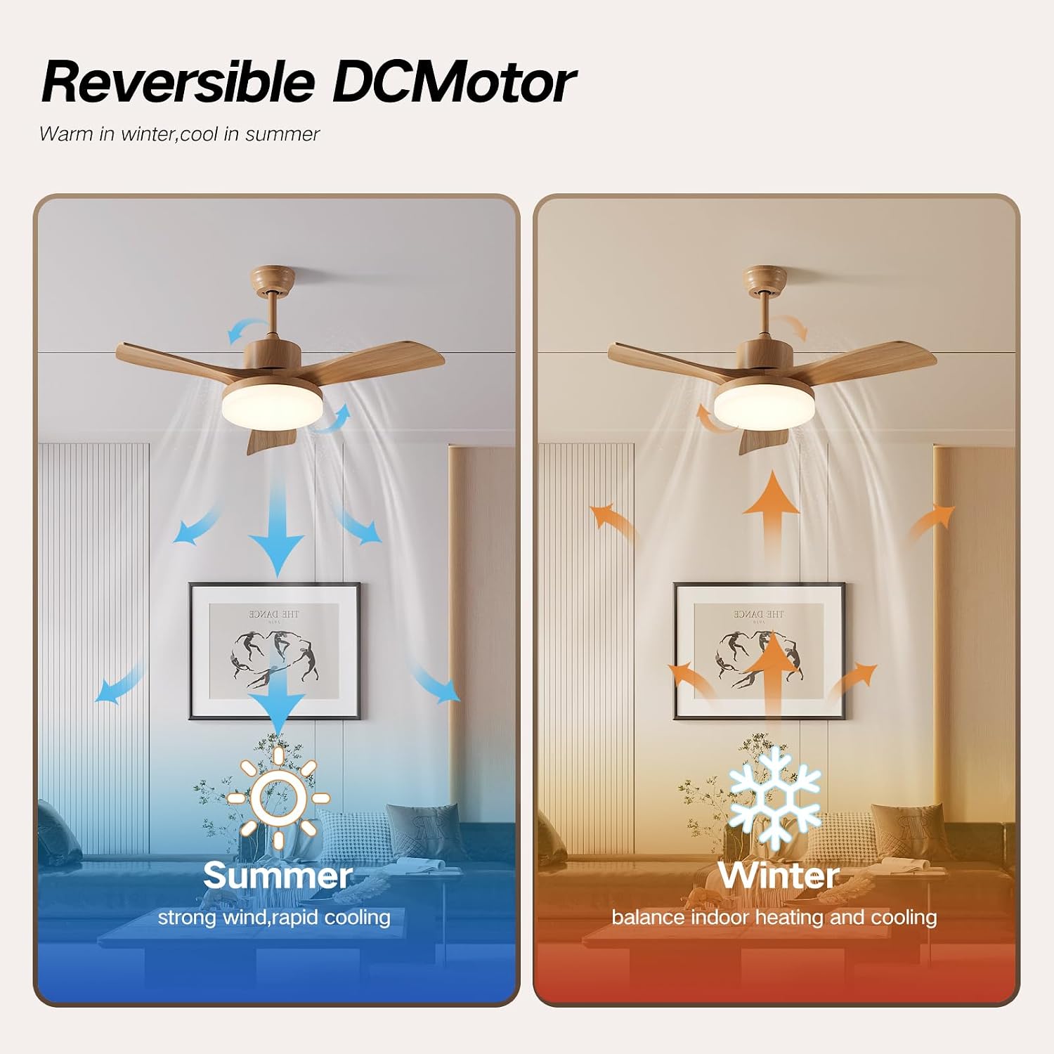 42 Inch Ceiling Fans with Lights, 3 Blades Modern Ceiling Fan with Remote Control, Solid Wood Fan with Light for Patios, Outdoor, Living Room, Dining Room, Bedroom