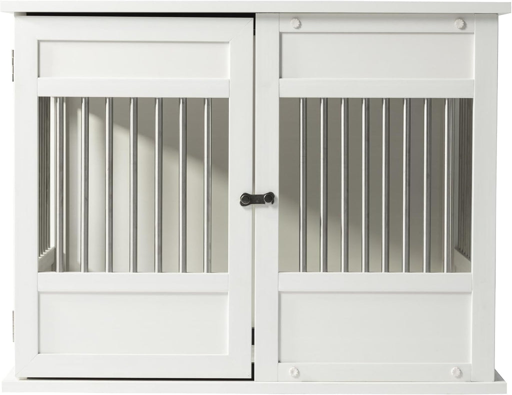 New Age Pet ECOFLEX Horizon Dog Crate & End Table, Modern Slatted Indoor Dog Kennel for Medium, Large & XL Dogs, Durable Composite, Antique White, Medium