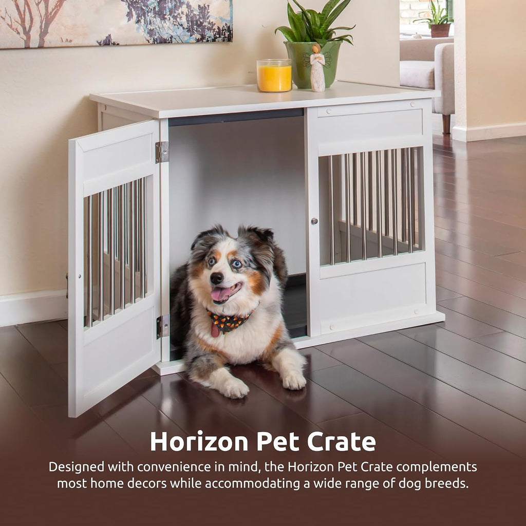 New Age Pet ECOFLEX Horizon Dog Crate & End Table, Modern Slatted Indoor Dog Kennel for Medium, Large & XL Dogs, Durable Composite, Antique White, Medium
